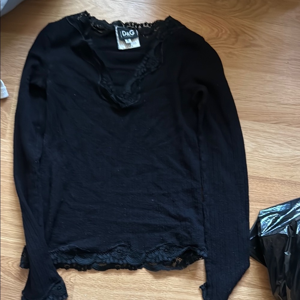 D&G Black Ruffled Long Sleeve Blouse